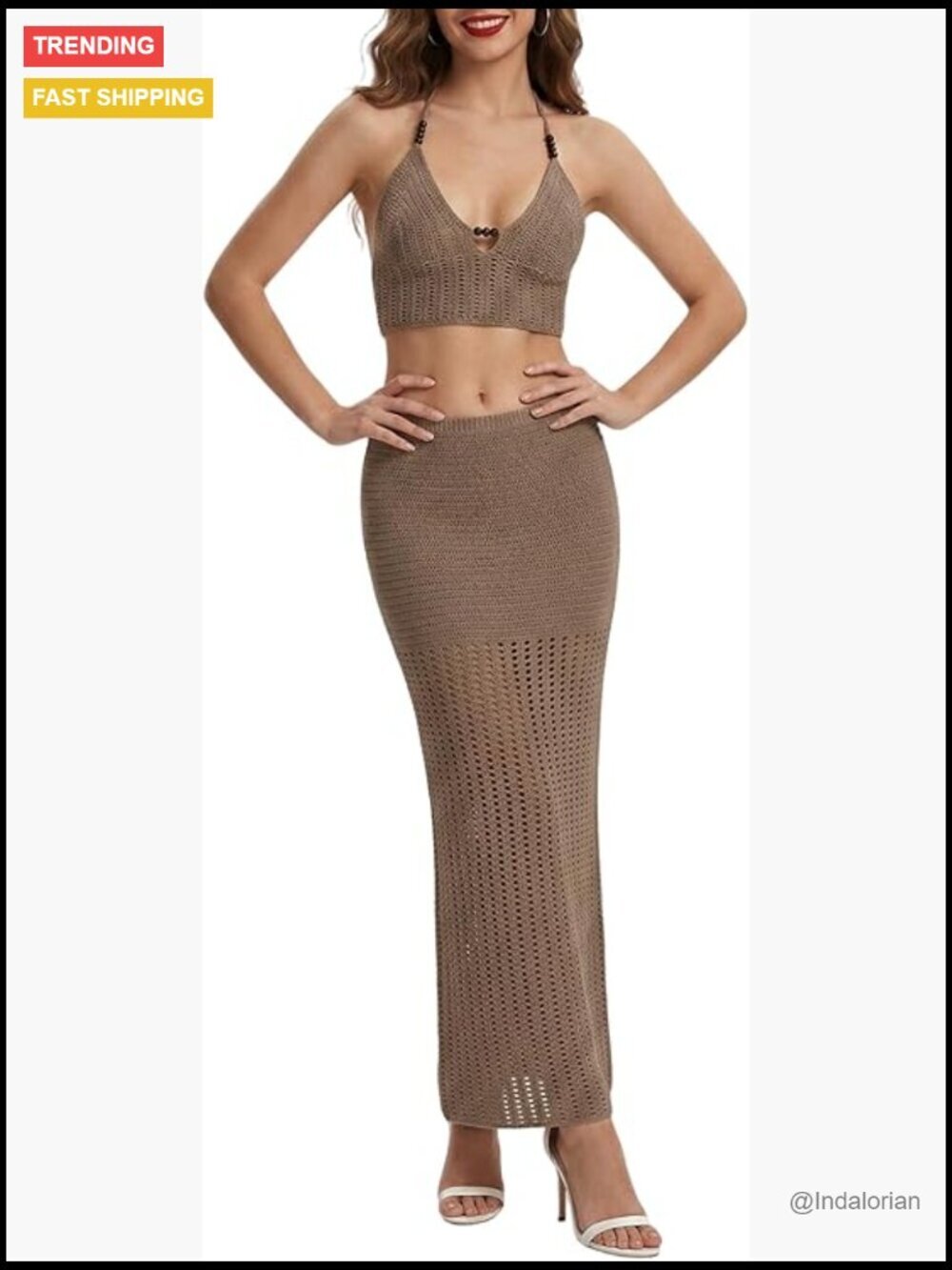 Semi Sheer Mesh Faux Pearl Push Up Bustier Top and Ruched Maxi Skirt Set
